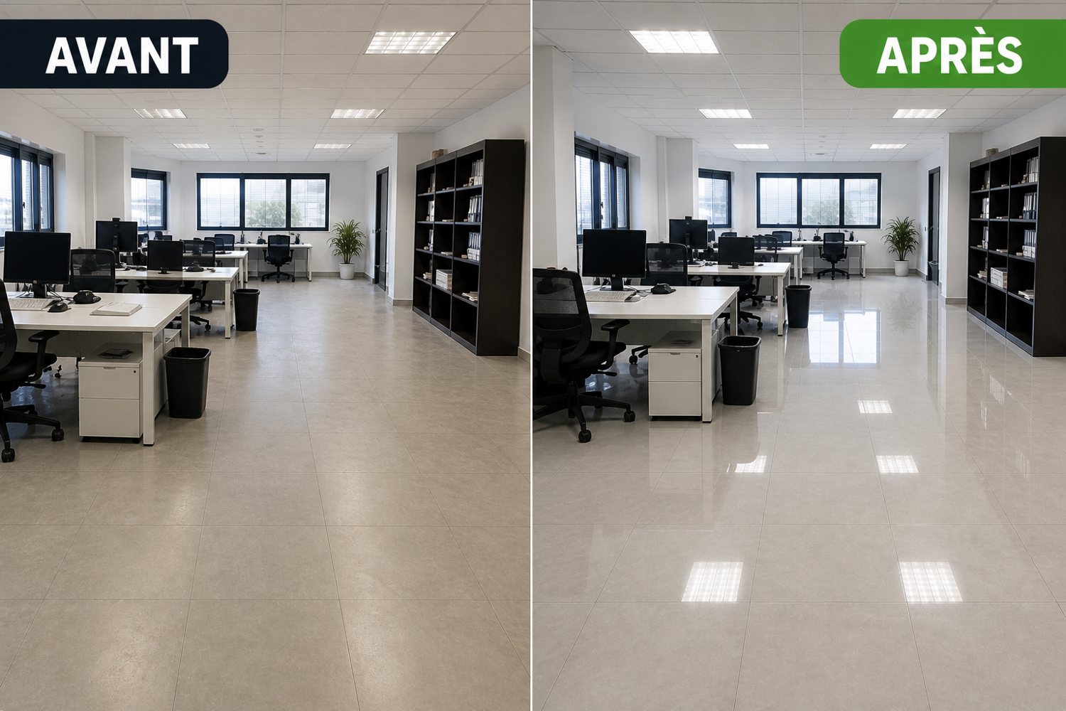 Illustration avant et après : Bureaux